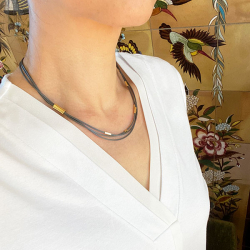 Armbnd &amp; halskde - 3 rk.rvekde med Magnetls &amp; Rhodineret