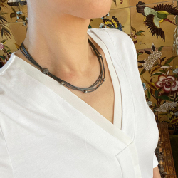 Armbnd &amp; halskde - 4 rk. med Magnetls - Rhodineret