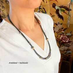 Armbnd &amp; halskde - 4 rk. med Magnetls - Rhodineret