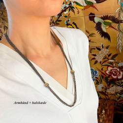 Armbnd &amp; Halskde med Magnetls - 4 rk. DiamondCut-Oxyderet/sort Rhodineret