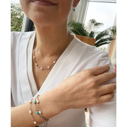 Bracelet &amp; Necklace 925/585 -Black Rhodium w. Pearls &amp; Black Diamonds