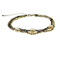 Armbnd &amp; halskde - 3 rk. &amp; 3 farvet &amp; Ferskvandsperler