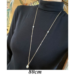 Halskde - Sort rhodineret/Ferskvandsperle