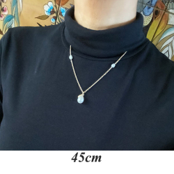 Halskde - Sort rhodineret/Ferskvandsperle