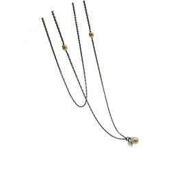 Halskde - Sort rhodineret/Ferskvandsperle