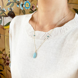 Halskde i Forgyldt Sterlingslv med Akvamarin