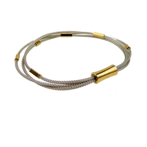 Armb�nd eller halsk�de - 3 rl. r�vek�de med magnetl�s - Rhodineret/forgyldt