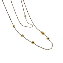 Halskde - Lang kde 70-90cm Rhodineret/forgyldt m. 6 stk Magic Beads 6mm