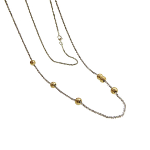 Halskde - Lang kde 70-90cm Rhodineret/forgyldt m. 6 stk Magic Beads 6mm