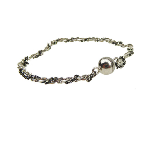 Armbnd eller halskde 2 rk.sort/rhodineret m.Magnetls