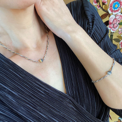 Armbnd eller halskde 2 rk. Rhd./Forgyldt m.Magnetls