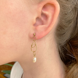 reringe - Forgyldt/925 m.Hvide Ferskvandsperler