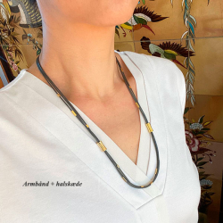 Armbnd eller halskde - 3 rl. rvekde med magnetls - Rhodineret/forgyldt