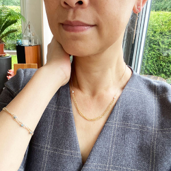 Necklace - Rhodium/Goldplated w. blue-green Raw Diamonds