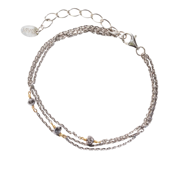 Armbnd m. Antracit Rdiamanter &amp; Rhodineret/Forgyldt Sterlingslv