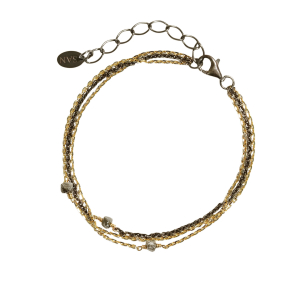 Armbnd m.Antracit Rdiamanter & Forgyldt/Sort Rhodineret Sterlingslv