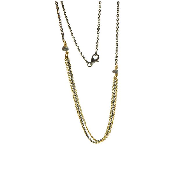 Necklace - Goldplated/Black Rhodium w.Antracit Raw Diamonds