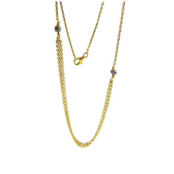 Necklace - Goldplated w.Antracit Raw Diamonds