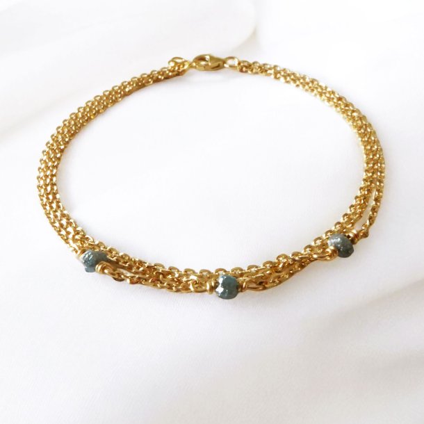 14K Bracelet w.Blue-Green Raw Diamonds