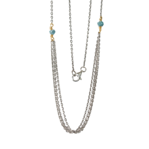 Necklace - Rhodium/Goldplated w. blue-green Raw Diamonds