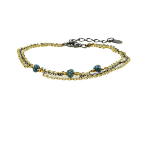 Armbnd i sort rhodineret/forgyldt sterlingslv med bl/grn r diamanter