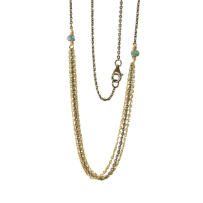 Halskde i sort rhodineret/forgyldt sterlingslv med bl/grn r diamanter