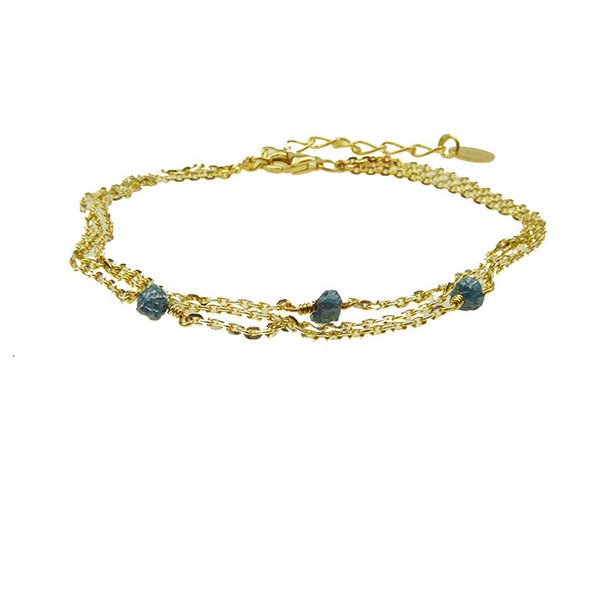 Bracelet - Goldplated w. blue-green Raw Diamonds
