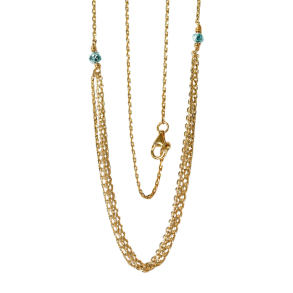 Halskde i forgyldt sterlingslv med bl/grn r diamanter