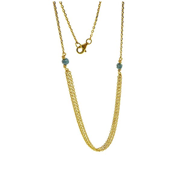 Necklace - Goldplated w. blue-green Raw Diamonds