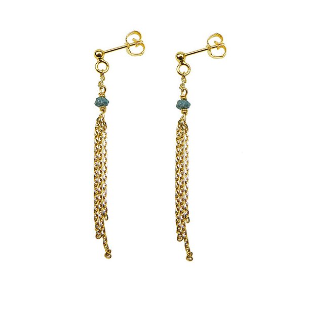 Earrings - Goldplated w. blue-green Raw Diamonds