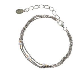 Armbnd i rhodineret/forgyldt sterlingslv med ferskvandsperler