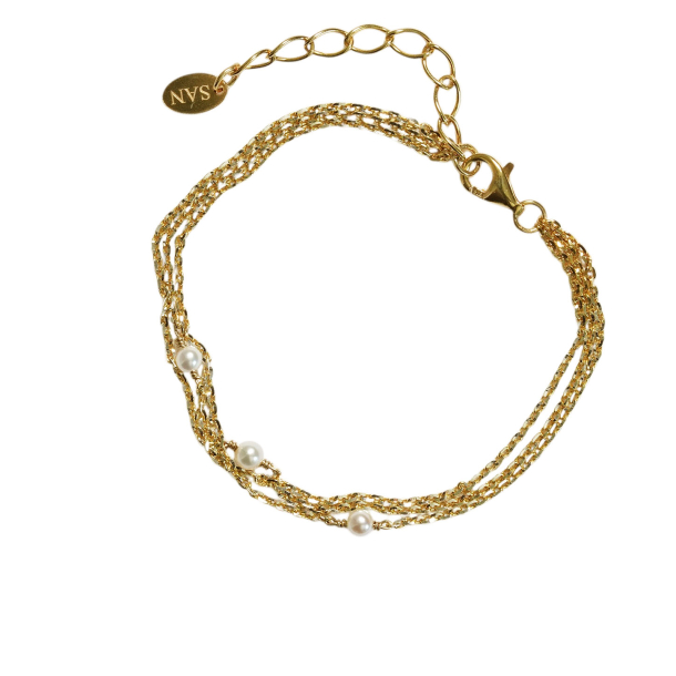 Armbnd i forgyldt sterlingslv med ferskvandsperler