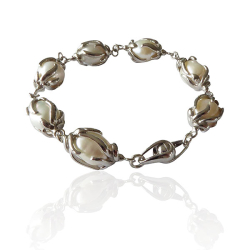 Perlearmbnd med Magnetls &amp; halskde -Hvide Ferskvandsperler-Rhodineret/925