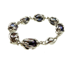 Perlearmbnd med Magnetls eller halskde - Sorte Ferskvandsperler - Rhodineret/925