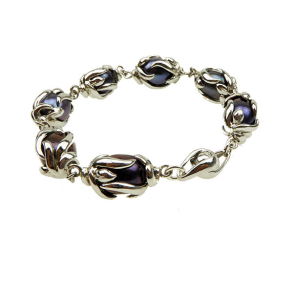 Perlearmbnd med Magnetls eller halskde - Sorte Ferskvandsperler - Rhodineret/925