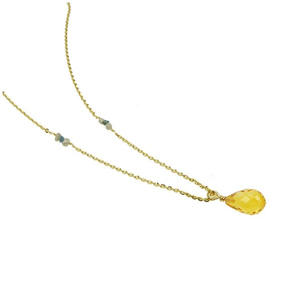 14K Necklace w.Faceted Citrine and Raw Diamonds