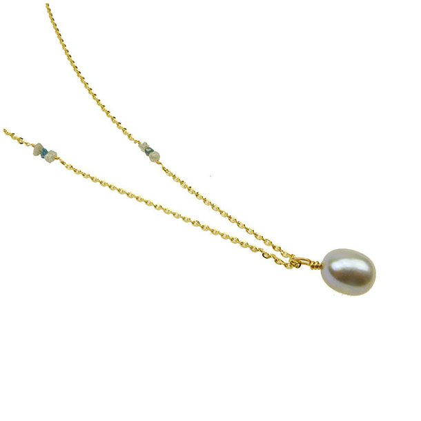 14K Necklace w.grey Fresh Water Pearl &amp; Raw Diamonds