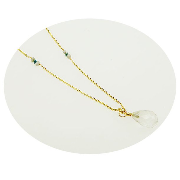 14K Necklace w.Faceted Mountain Crystal &amp; Raw Diamonds