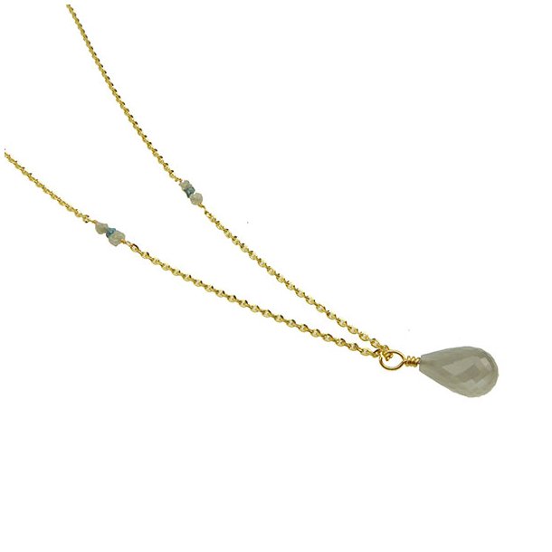 14K Necklace w.Faceted Moonstone and Raw Diamonds