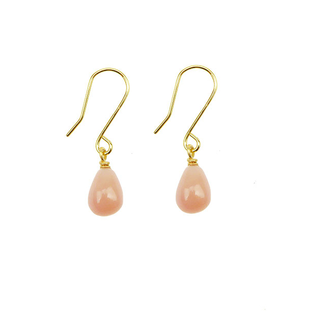 9kt reringe med drbeformet glat Pink Opal
