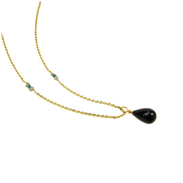 14K Necklace w.Faceted Spinel and Raw Diamonds