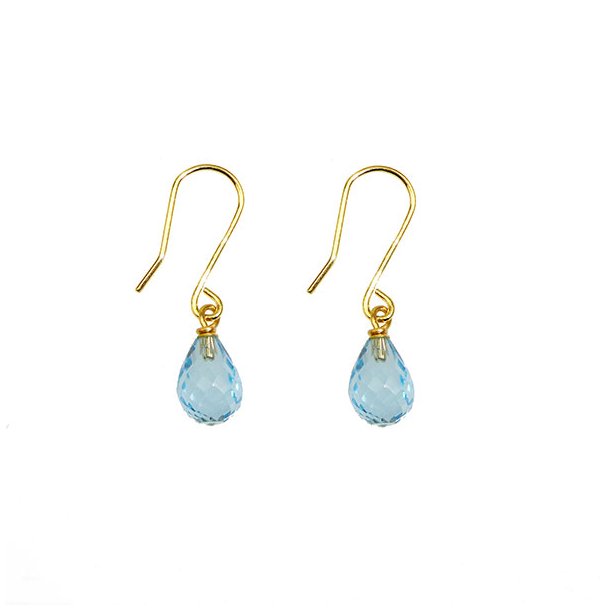 14K Earrings w.Faceted Blue Topas