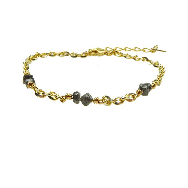 Bracelet &amp; Necklace - Goldplated w. Antracit Raw Diamonds
