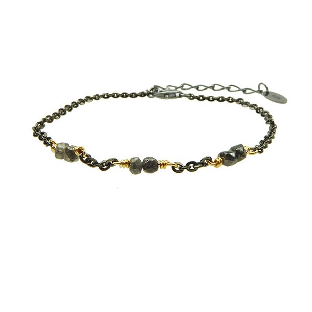 Bracelet &amp; Necklace - Black Rhodium/Gold plated w.Antracit Raw Diamonds