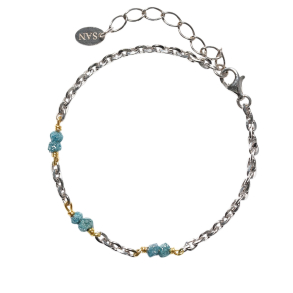 Armbnd eller Halskde m.Rdiamanter Bl/Grnlige - Rhodineret & Forgyldt Sterlingslv