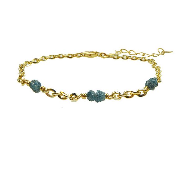 Bracelet &amp; Necklace - Goldplated w. blue-green Raw Diamonds