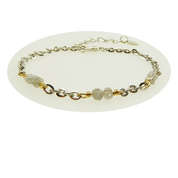 Bracelet &amp; Necklace - Rhodium/Goldplated w. grey Raw Diamonds