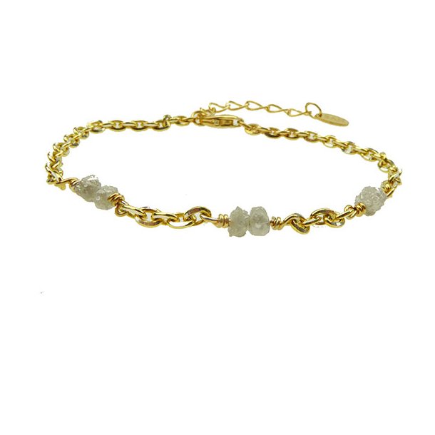 Bracelet &amp; Necklace - Goldplated w. grey Raw Diamonds