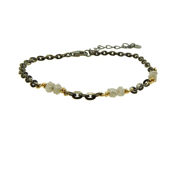 Bracelet &amp; Necklace - Black Rhodium/Gold plated w.grey Raw Diamonds