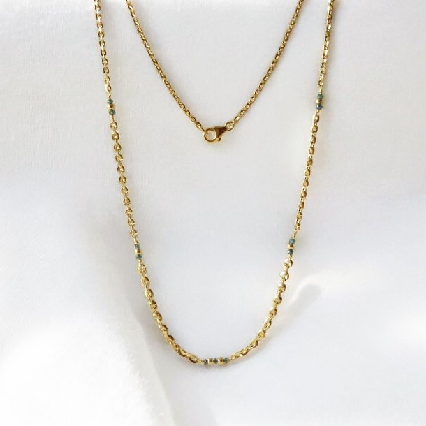 14K Graduated Necklace w. faceted Blue Green Raw Diamonds